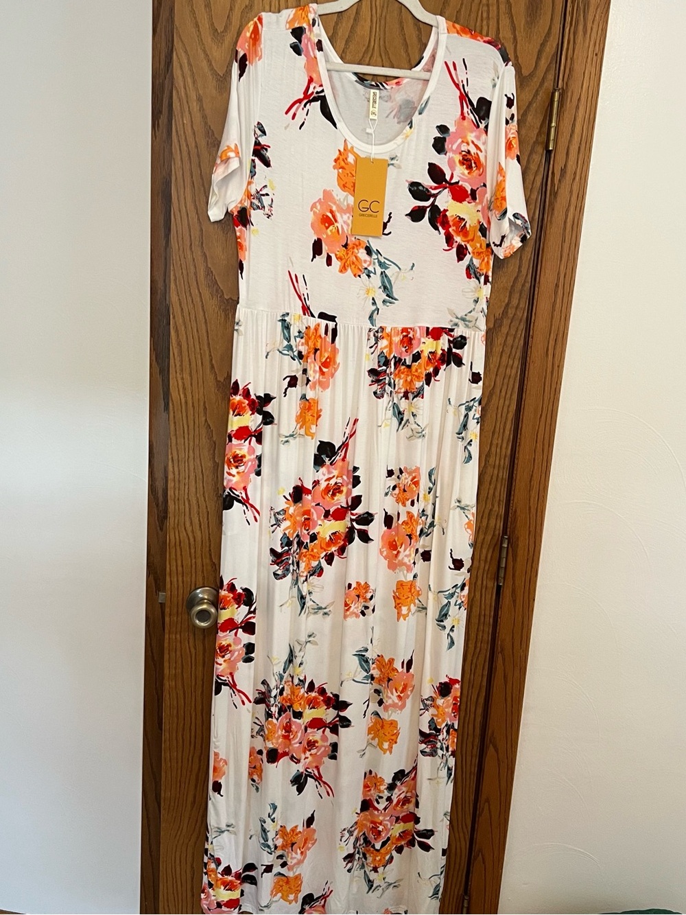 White Floral Maxi Dress with Orange Blooms